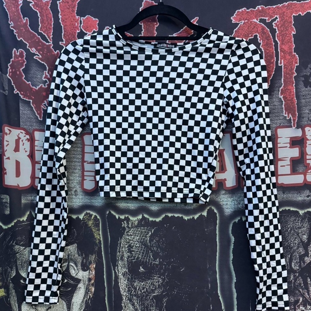 Fashion Nova Checkered Long Sleeve Top